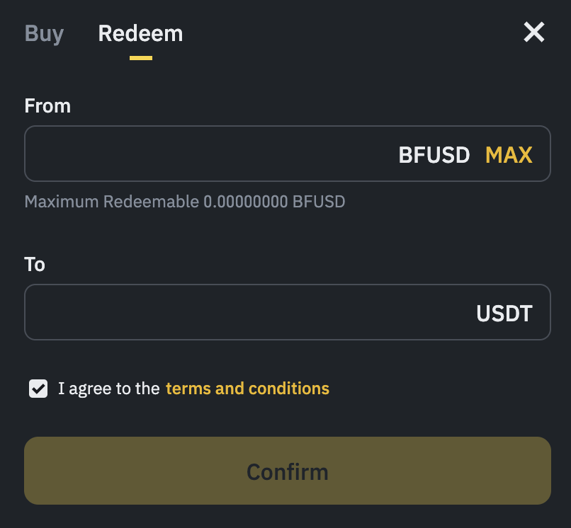 Binance BFUSD Redeem